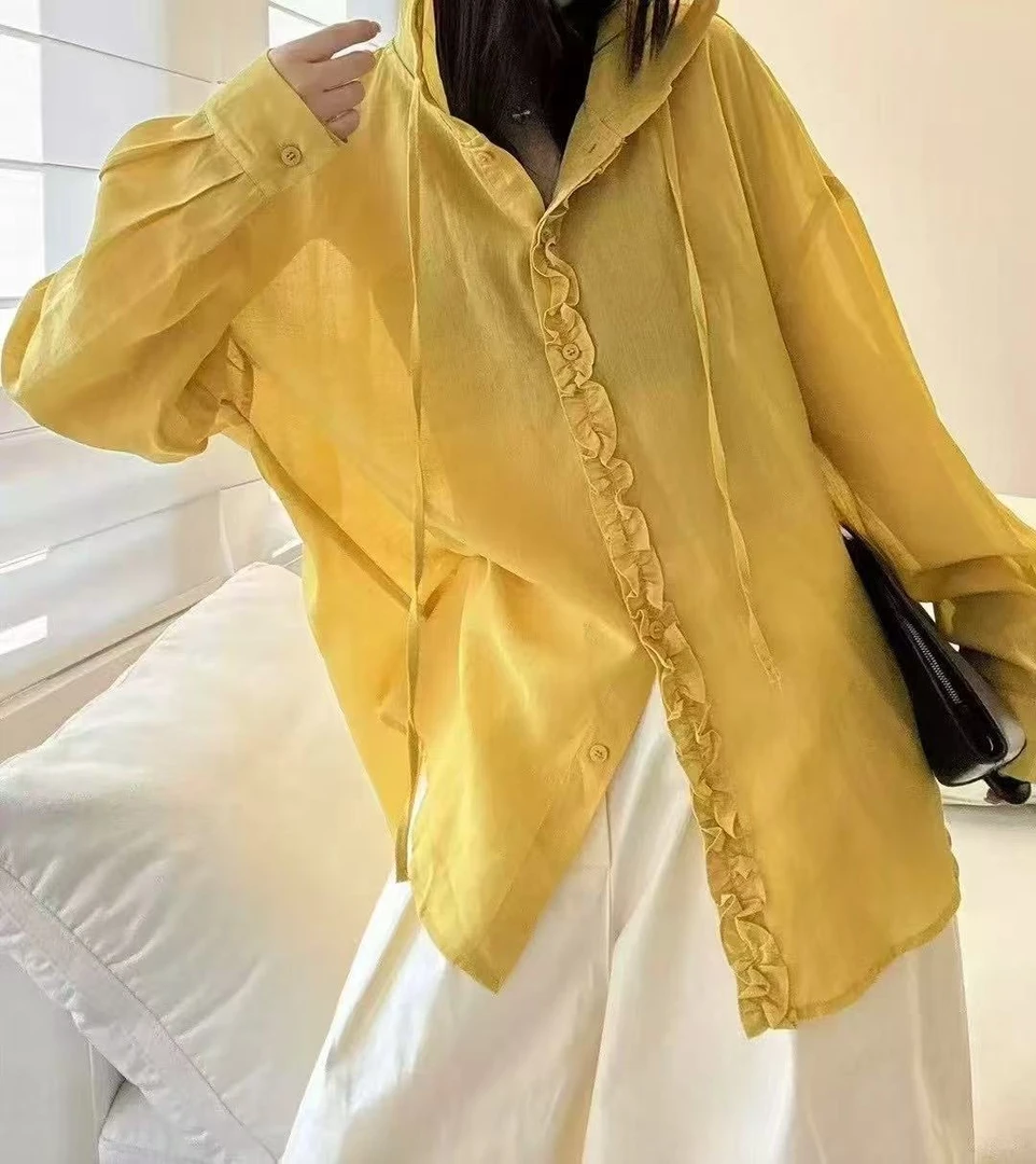 【左绣定制】2025款欧版原创宽松连帽棉麻衬衫2558