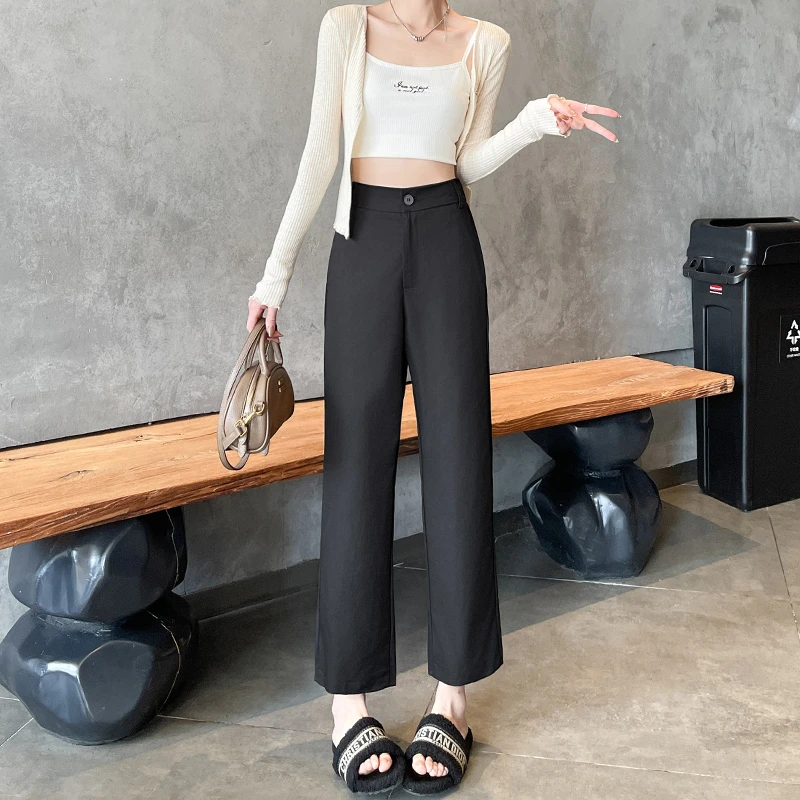 烟管西装裤女九分裤2025春秋小个子后开叉西装直筒裤女休闲裤女