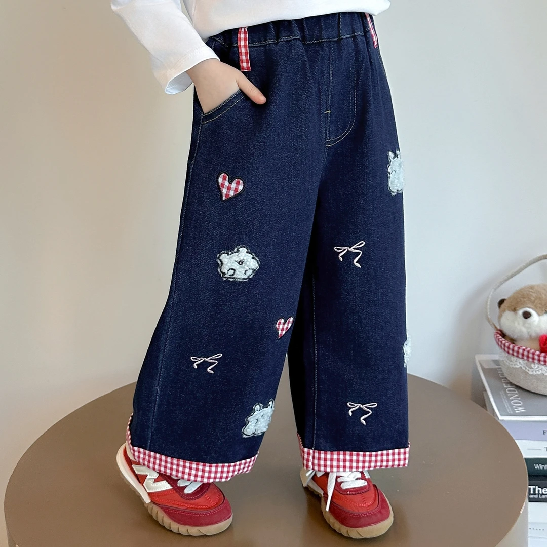 女童绣花牛仔裤洋气儿童春秋季新款韩版女宝宝休闲裤子小女孩时髦