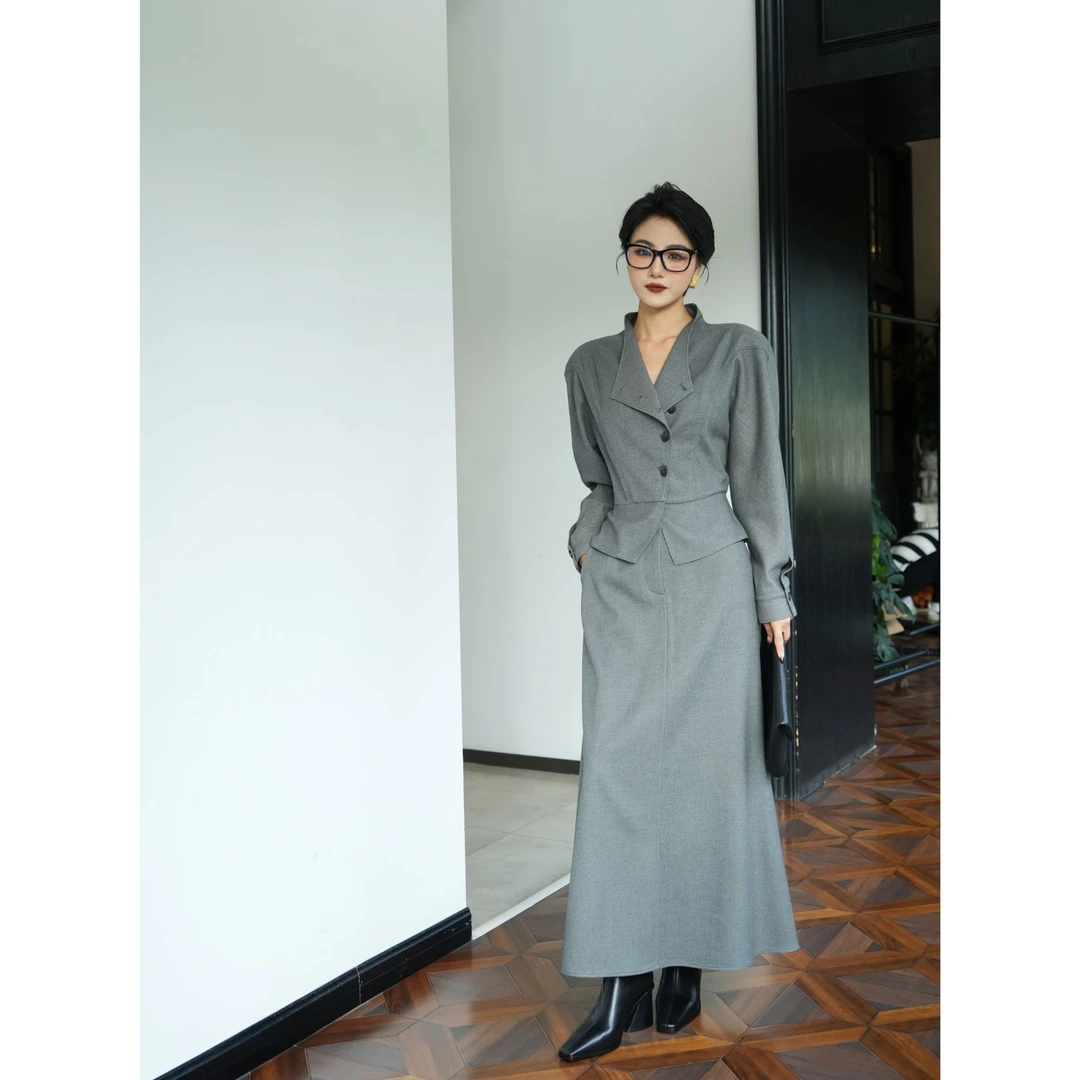 【行走的艺术】假两件腔调设计感套式中古款气垫连衣裙秋冬气质长裙