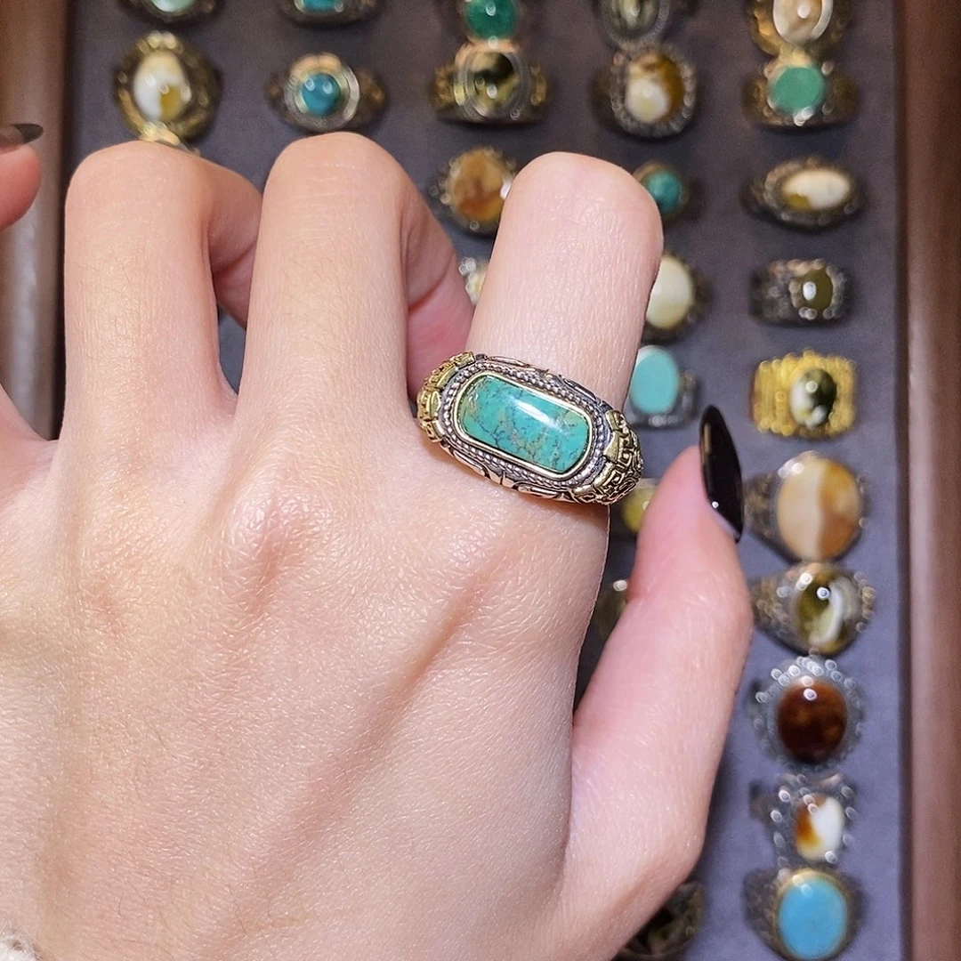 绿松石戒指银S925镶嵌戒指