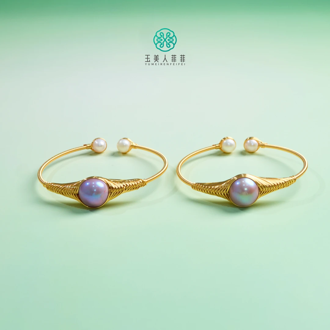 石惑珠宝%珍珠开口手镯约11mm%多样性发一（试戴请勿变形）