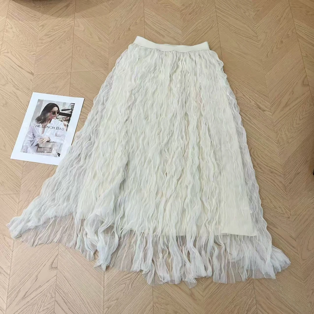 【豆子推荐】26835 春季韩版蕾丝网纱裙松紧腰时尚百搭女士