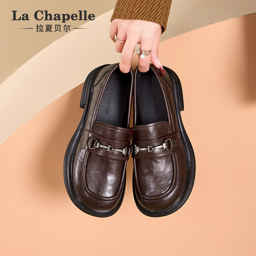 拉夏贝尔百搭乐福鞋女款2025新款爆款时尚休闲小皮鞋复古厚底单鞋
