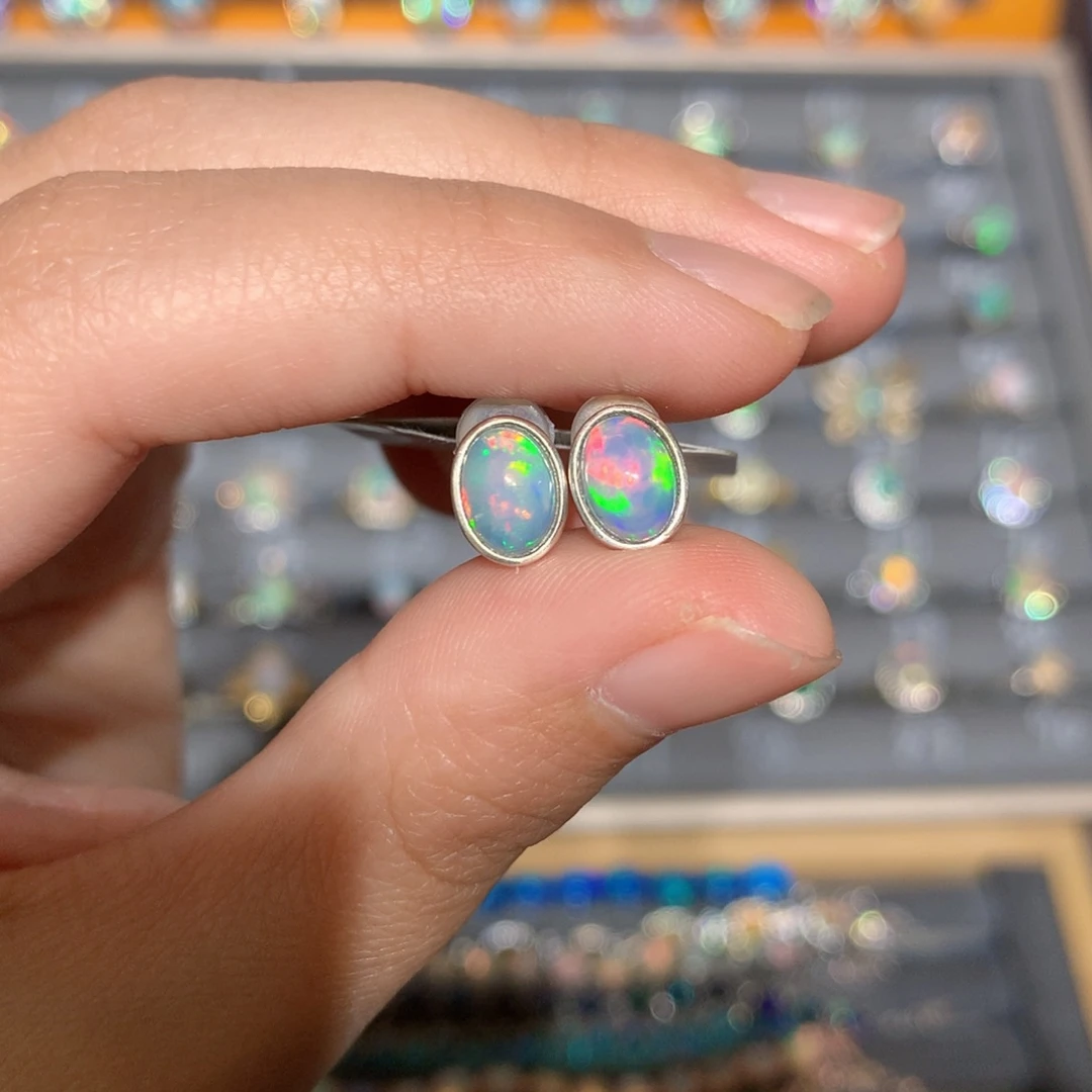 银S925镶嵌欧泊欧泊耳饰y