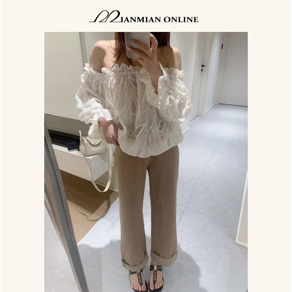 MIANMIANONLINE“雾云浅月”衬衣休闲时尚一字肩气质百搭MM1127