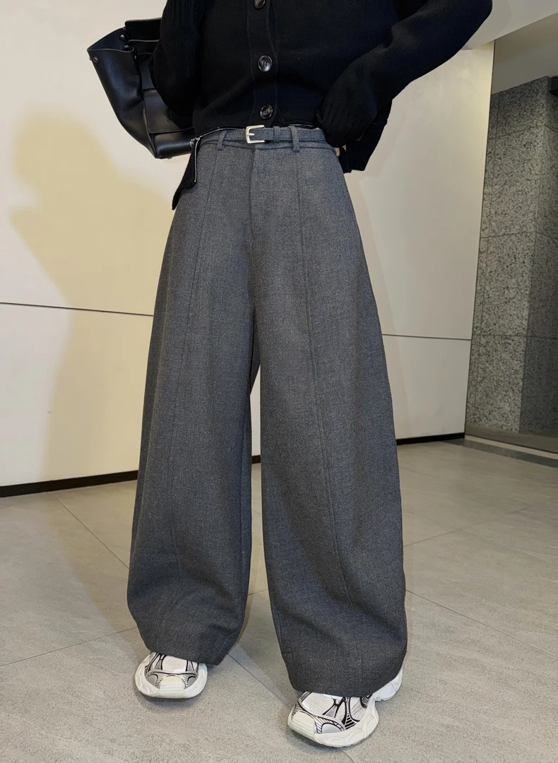 邓蕾婷【时光隧道】冬季新款加绒小众洋气高腰显瘦休闲直筒阔腿裤