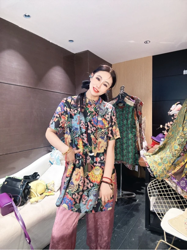 5276#《凤凰传奇》重工国服提花新中式百搭宽松时尚