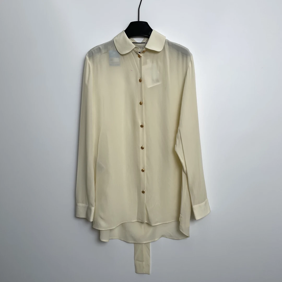 99新 GUCCI/古驰 E600213/正面荷叶边衬衫/42码