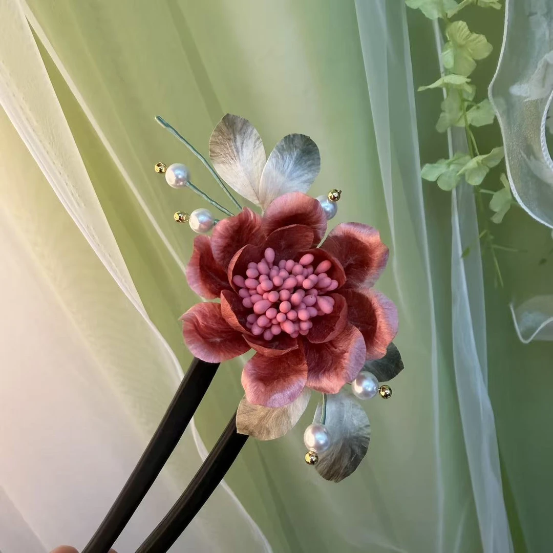 大麦吖古风发饰汉服绒花发簪 手工制作默认微瑕