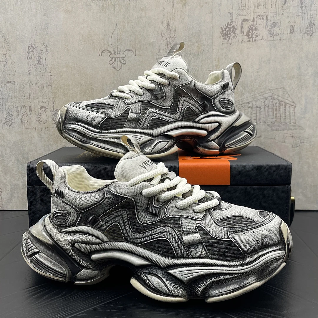 秋季新款复古擦色做旧软厚底增高老爹鞋港风潮牌百搭休闲运动潮鞋