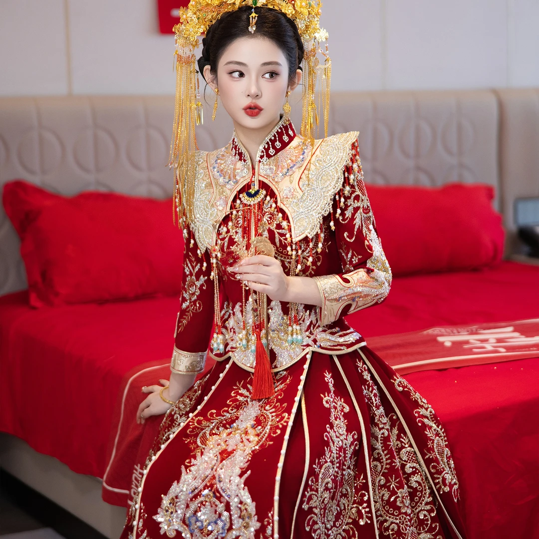 大码秀禾服2025新款胖mm200斤小个子新娘礼服中式嫁衣高级感显瘦