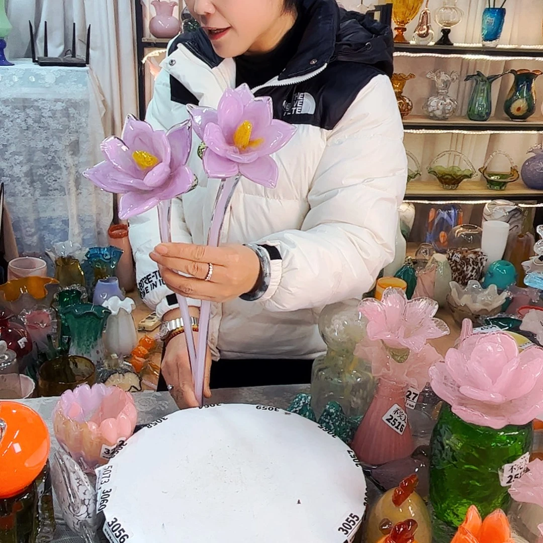 2朵荷花家悦美居琉璃摆件瑕疵