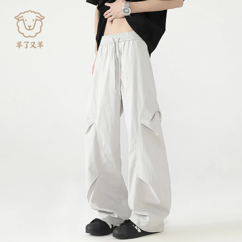 2025夏季凉感速干休闲工装裤百搭定制面料小方格褶皱垂感直筒裤