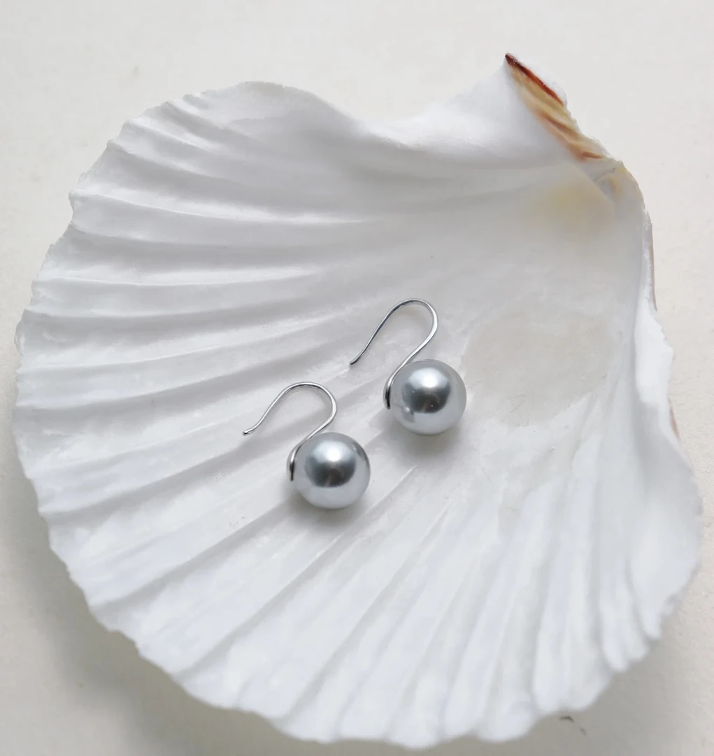 海水珠真多麻色耳钩(7-8mm) S925银