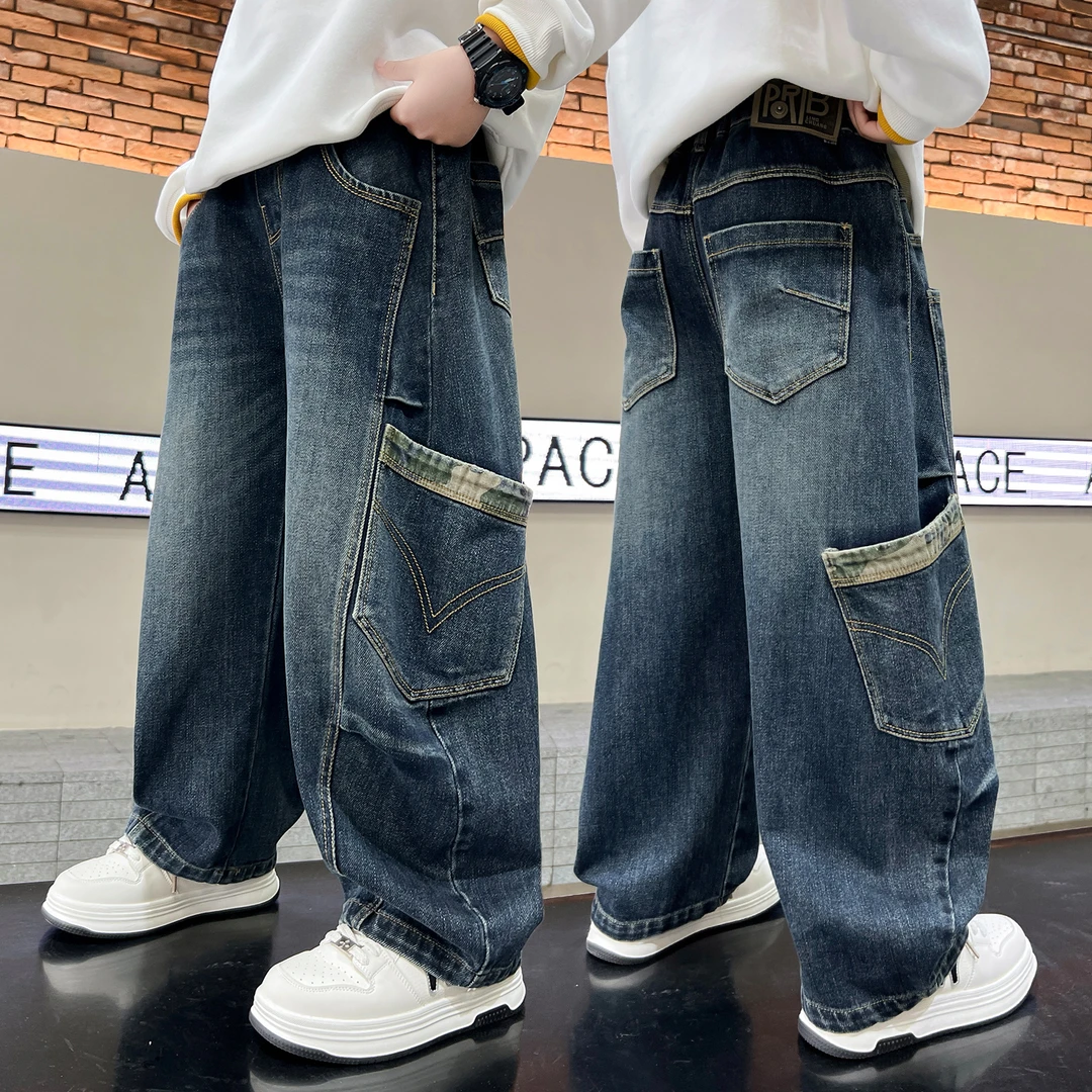 男童牛仔裤春秋款2025新款儿童秋装裤子中大童男孩秋季宽松直筒裤