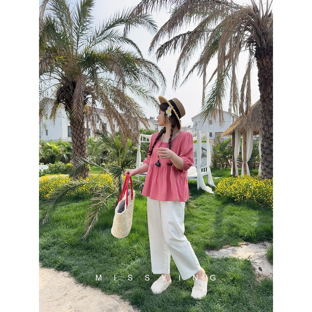 应小姐【自由域】微胖大码显瘦设计韩系遮胯气质高腰宽松直筒长裤