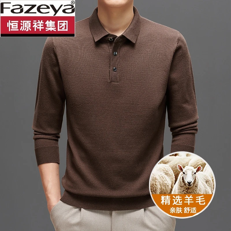 恒源祥集团彩羊秋冬季男士翻领羊毛纯色打底衫套头毛衣针织polo衫