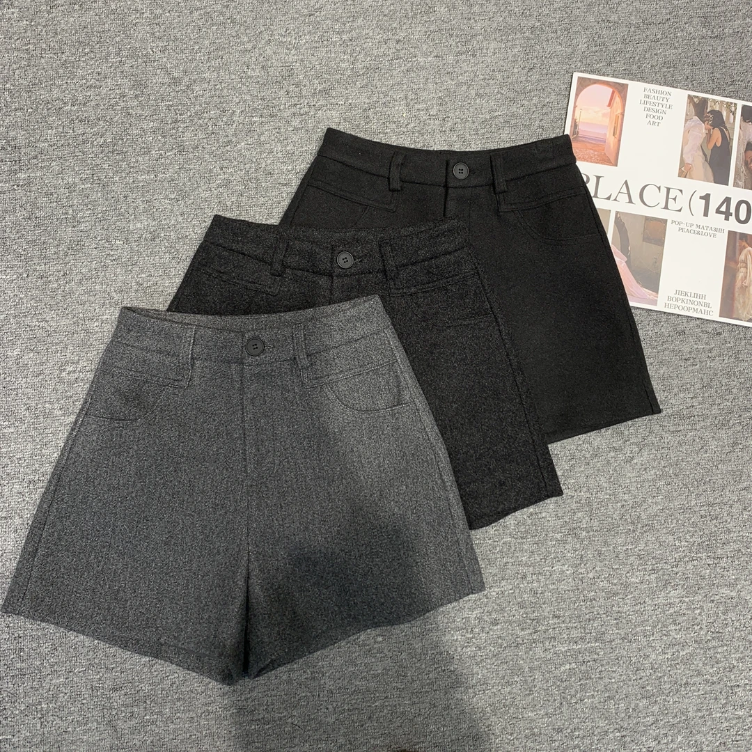 D.cousin 外穿毛呢短裤女高腰A字靴裤显瘦时尚百搭纯色短裤2626