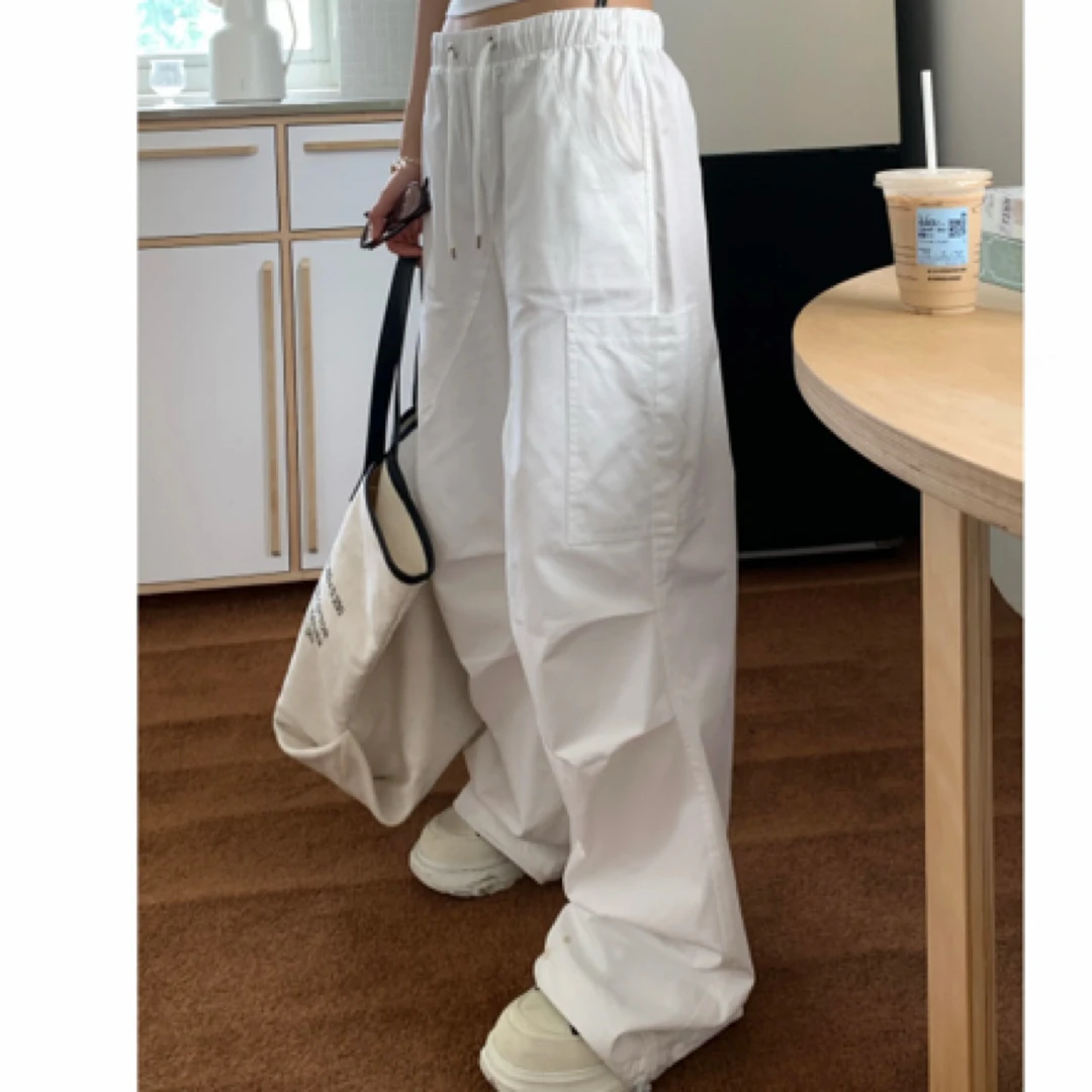 孙恩盛【店主超爱】新款夏季清爽水洗透气白色休闲工装裤降落伞裤子