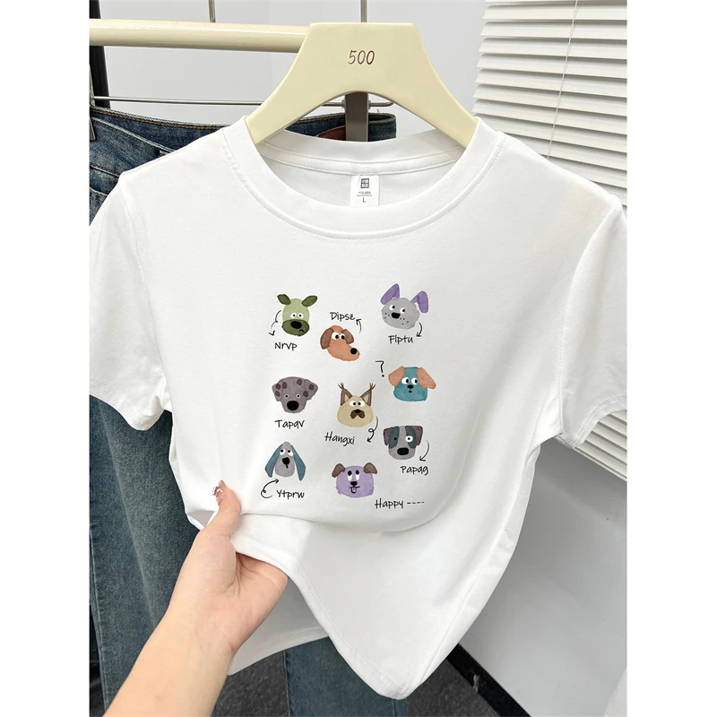 正肩胖mm大码女装短袖T恤夏季新款韩版洋气小狗印花百搭圆领上衣