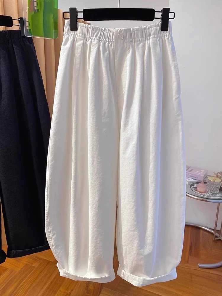 9292全棉九分裤气球裤子大码女胖mm显瘦梨型身材高腰宽松弯刀裤