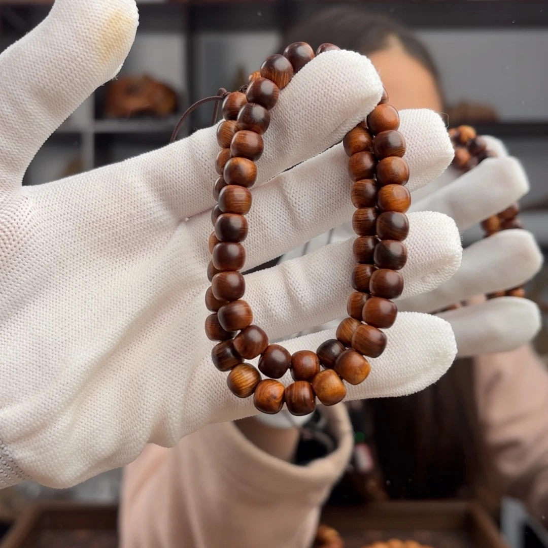 神****柏木（崖柏）手串/手链 干黑蚕丝7.8泥膏香料药甜54颗