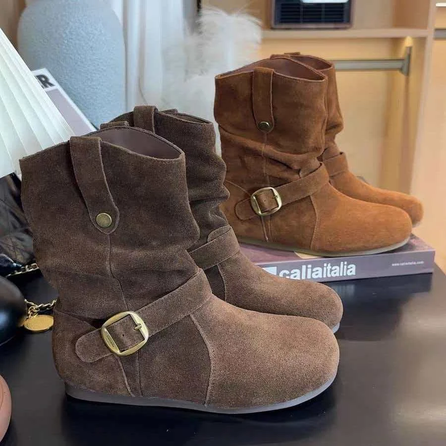 女鞋时尚真皮短靴冬季高筒筒靴22232