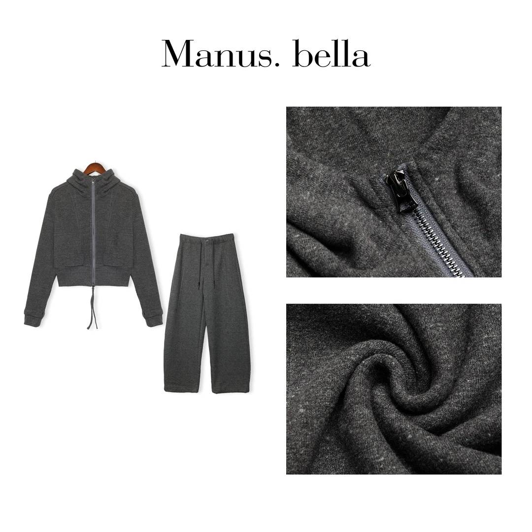 Manus Bella-慵懒风极简风时尚套装抽绳针织女装时尚秋冬带帽轻奢