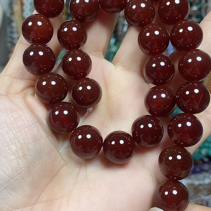 玛瑙/玉髓未镶嵌珠宝半成品A级红玛瑙卡14mm一条