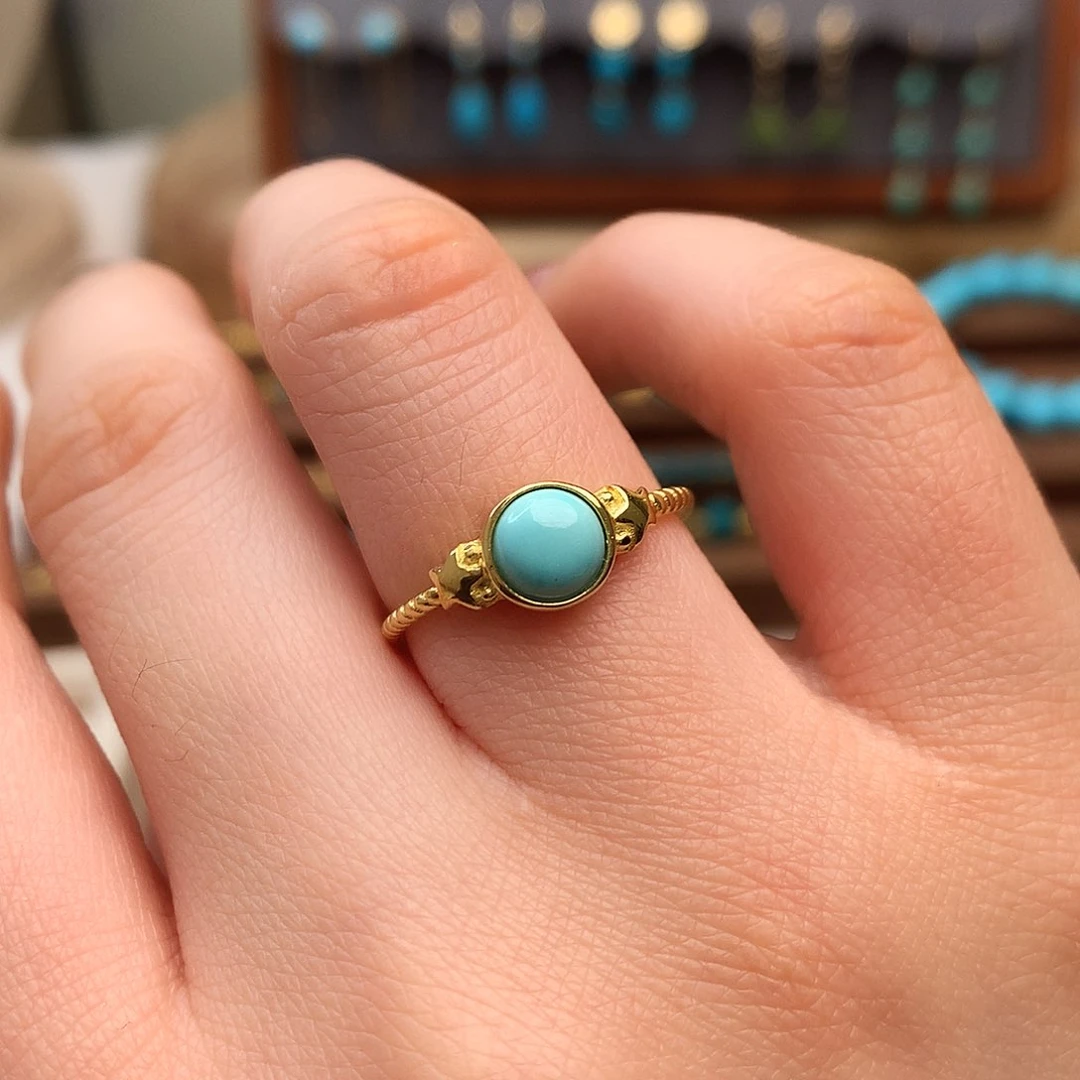 绿松石精品戒指银S925镀金镶嵌