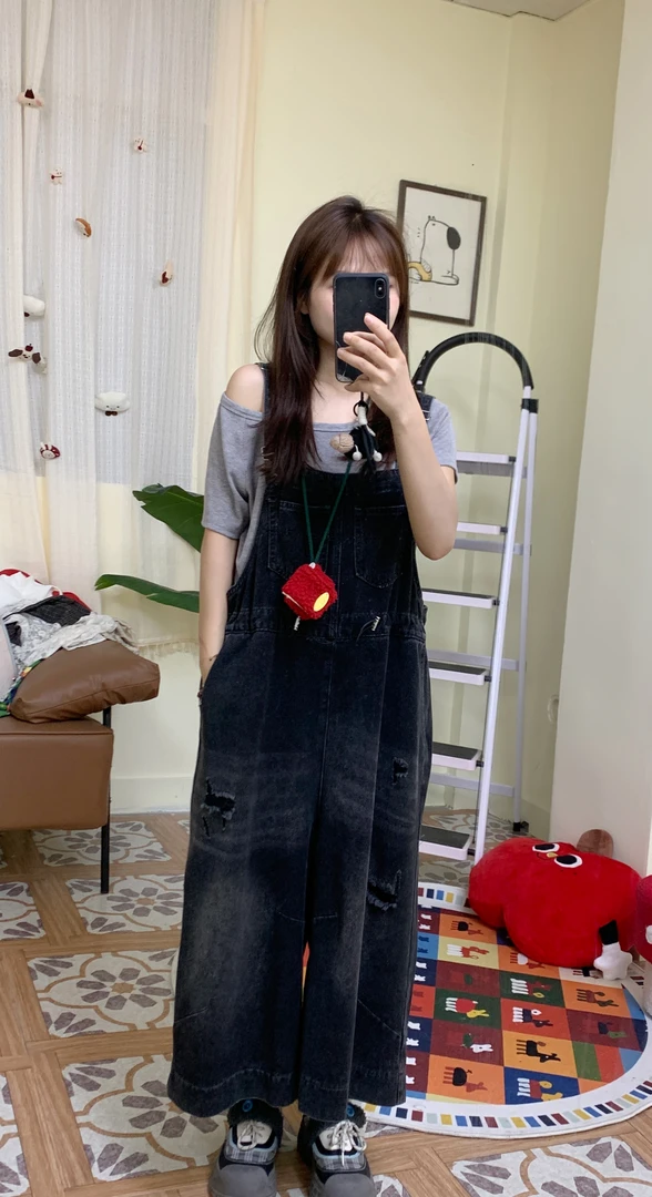 084木子豆小个子版七分款宽松百搭背带裤