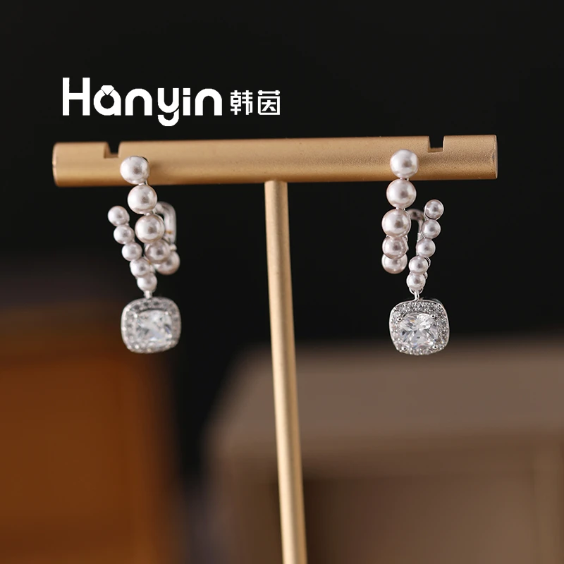 铜合金仿珍珠耳饰 925银针小方糖耳坠高级感时尚气质耳钉AAA