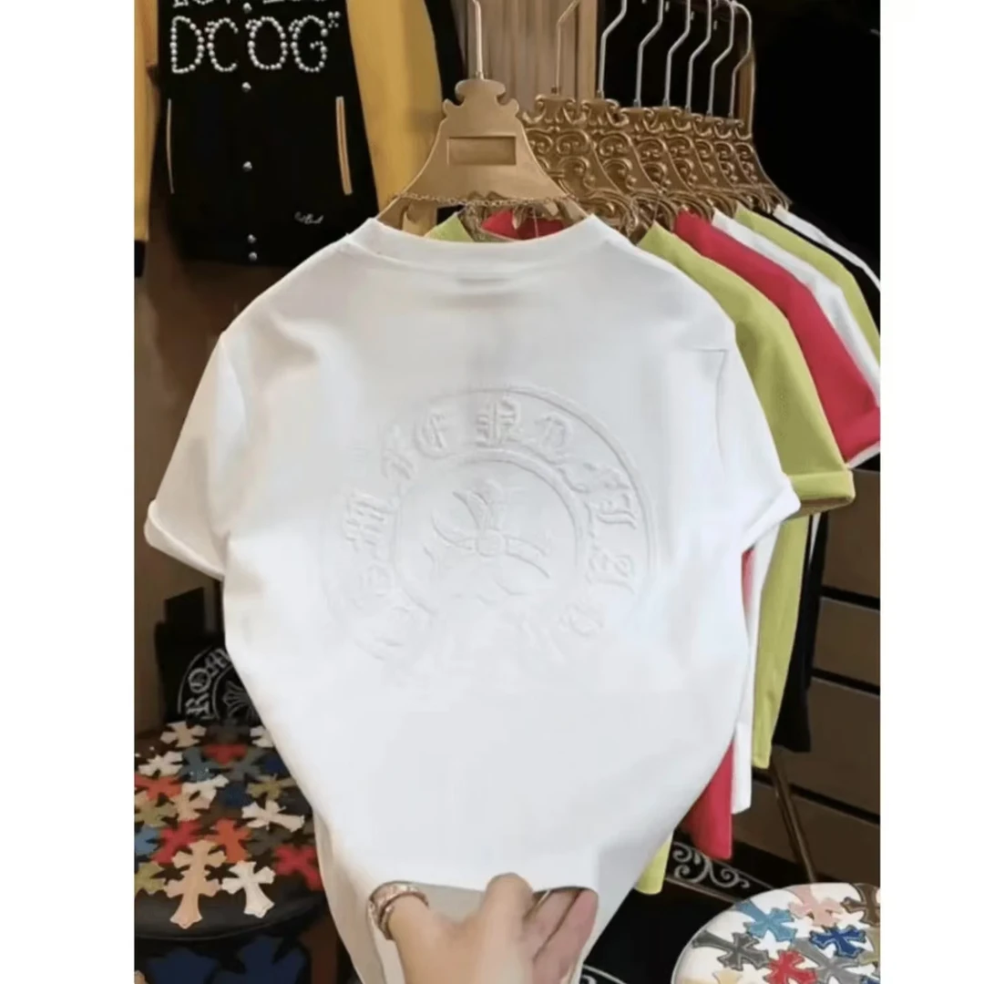 圆领黑色T恤修身型夏季潮流烫钻短袖轻奢t恤休闲设计师针织3655