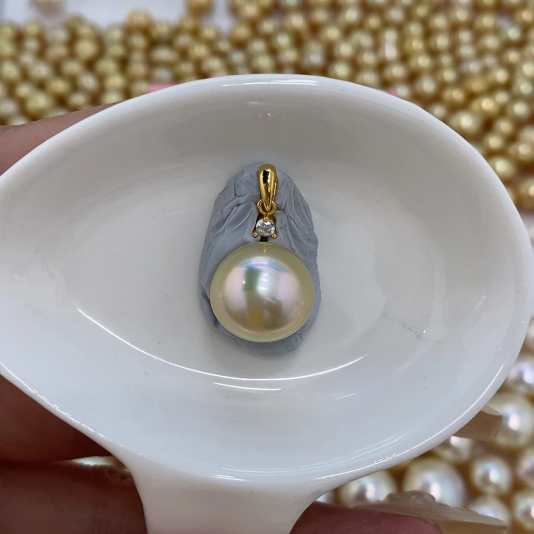 海水珍珠裸珠金珠干枯单珠13.5