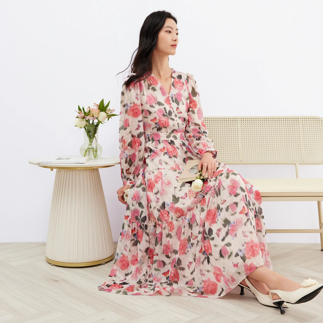 【晨粉专享价】专柜同款静奢风碎花女气质优雅浪漫时尚连衣裙