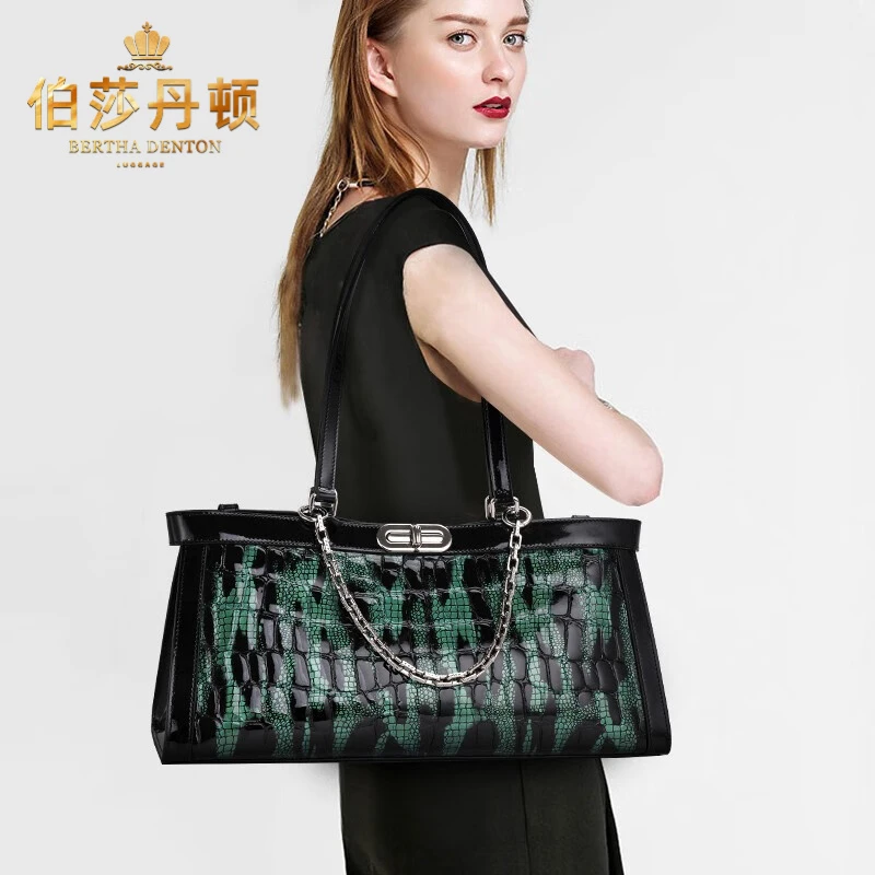 伯莎丹顿品牌轻奢单肩包包女包真皮腋下包新款大容量时尚链条包潮