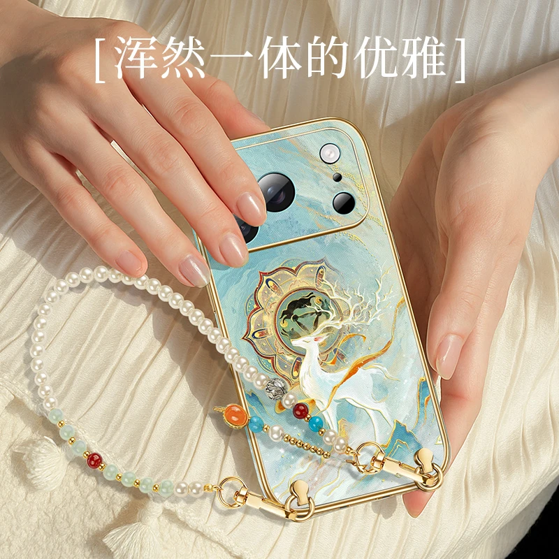 敦煌白鹿适用苹果17手机壳iPhone17promax挂绳素皮新中式精致女