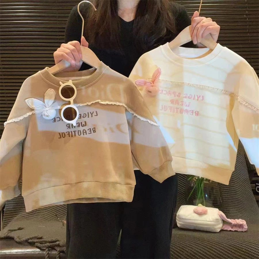 HHkids儿童打底衫女童春秋卫衣2024新款上衣洋气蝴蝶结长袖ECT521