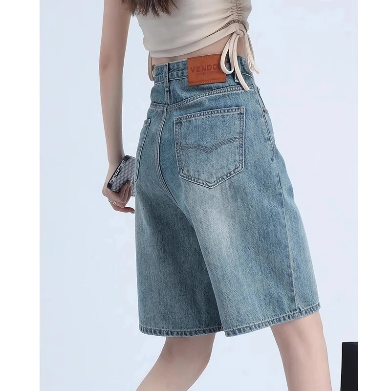 宽松版型2025大码女装阔腿牛仔裤女夏季新款胖mm高腰显瘦5分中裤