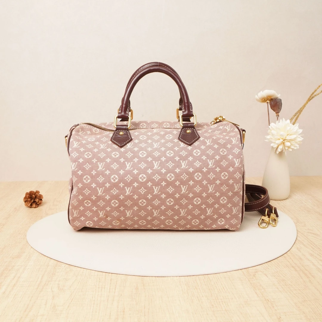 95新 LouisVuitton/路易威登 Speedy30肩带款紫色帆布/DS025387