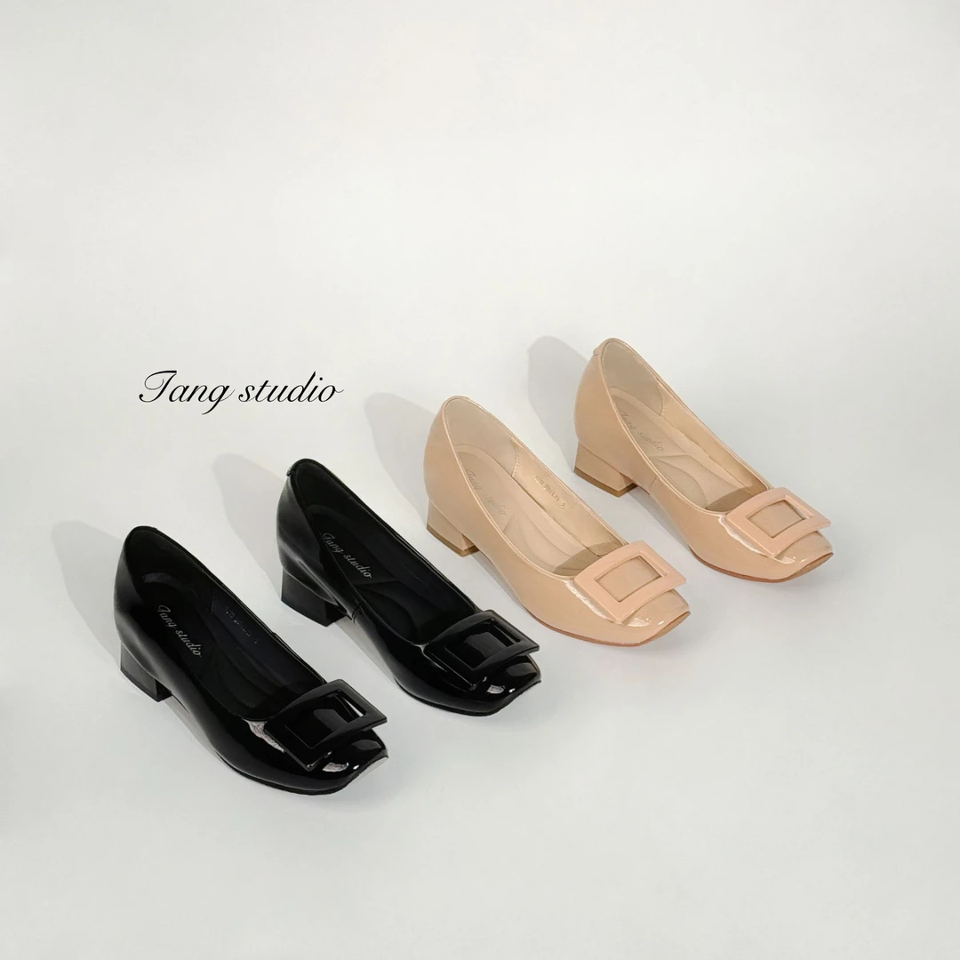 【Tang Studio】淡奶油/内增高浅口方扣可拆卸两穿单鞋5cm/T279-1