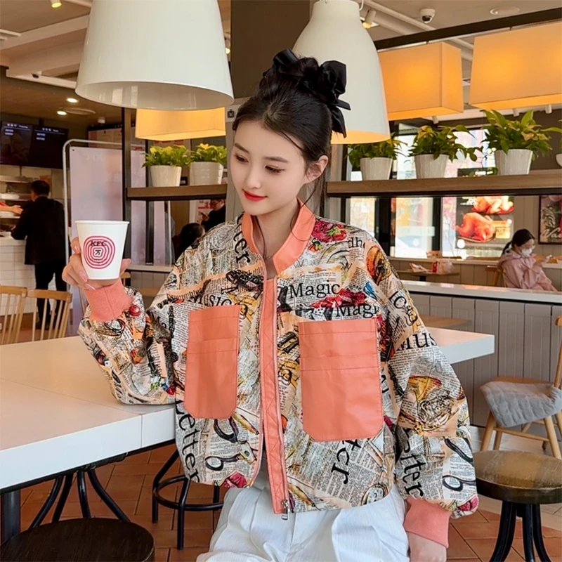 春秋短款街头画报工装夹克外套女2025年新款设计感超火美式棒球服
