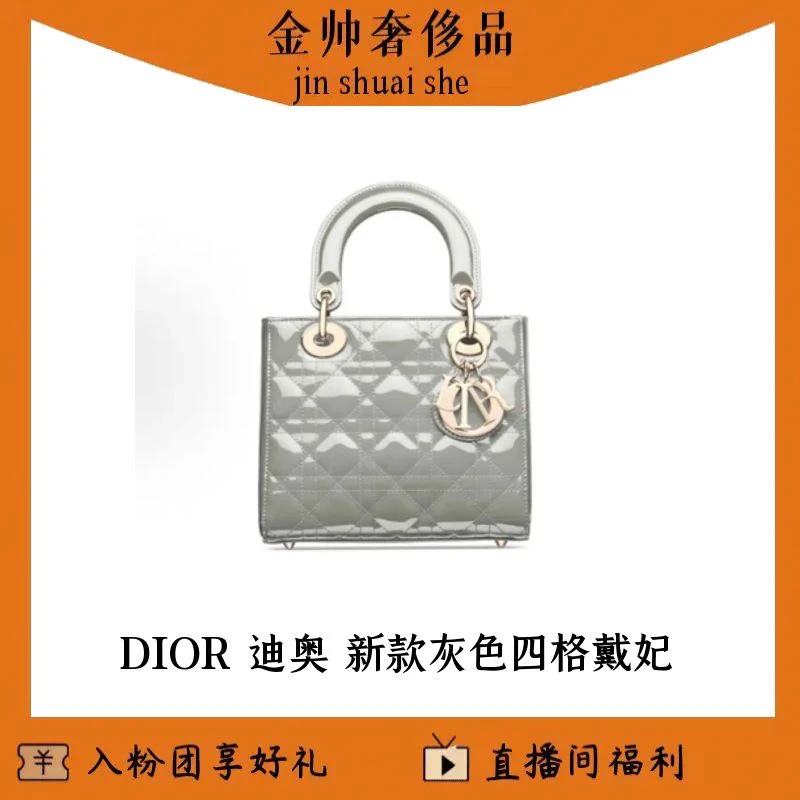 99新 DIOR/迪奥 新款/灰色/漆皮/四格戴妃/手提/单肩包/B6695
