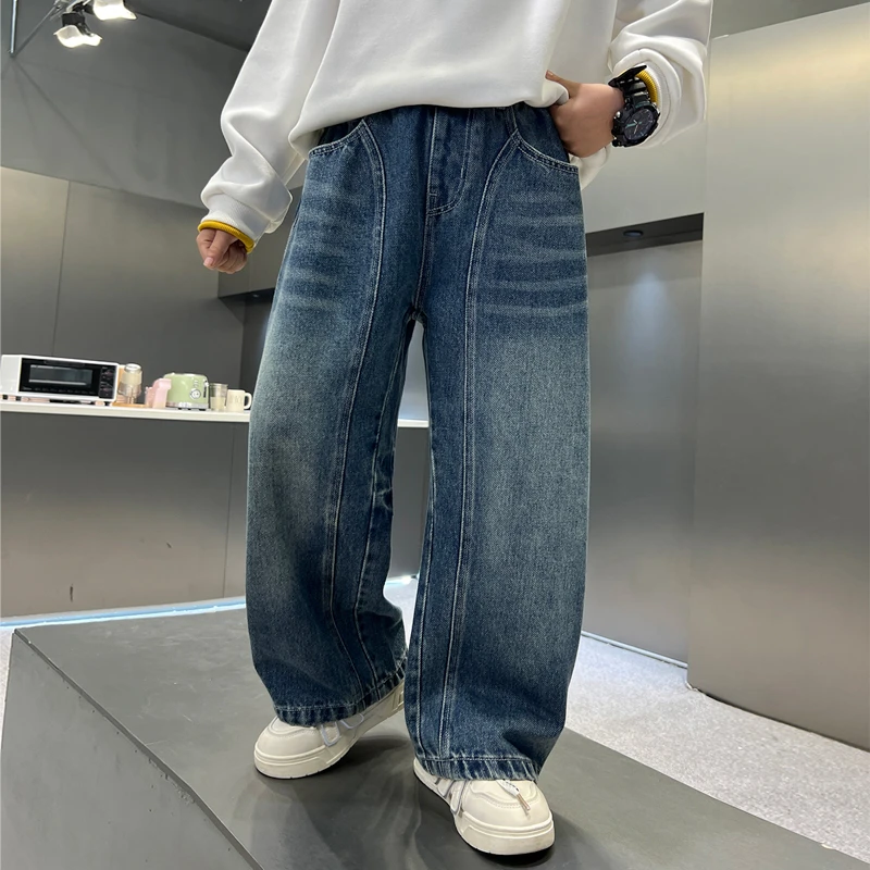 男童牛仔裤2025秋季新款中大童弯刀裤时尚宽松版春秋儿童牛仔长裤