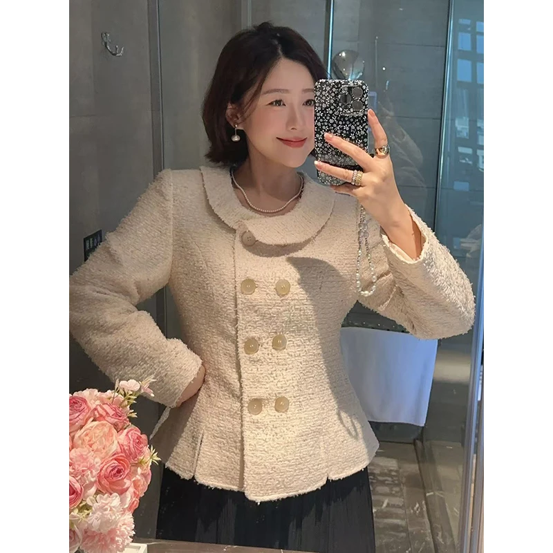 【DIS 现货】【仙玉奶霜】秋冬显瘦收腰圆领长袖小香风外套Z525T11892