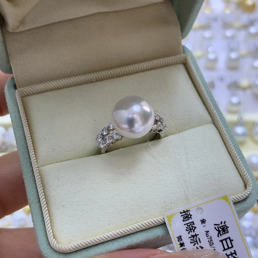 18K金镶嵌戒指海水珍珠12/13mm澳白