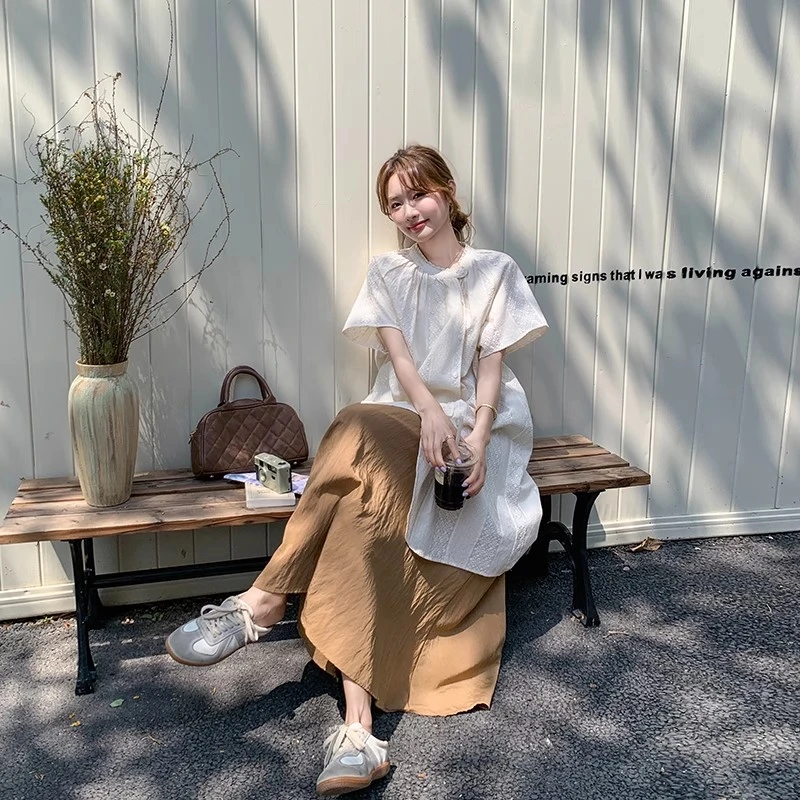 UQS韩系慵懒松弛感女装套装2025夏季宽松显瘦叠穿衬衫裙两件套