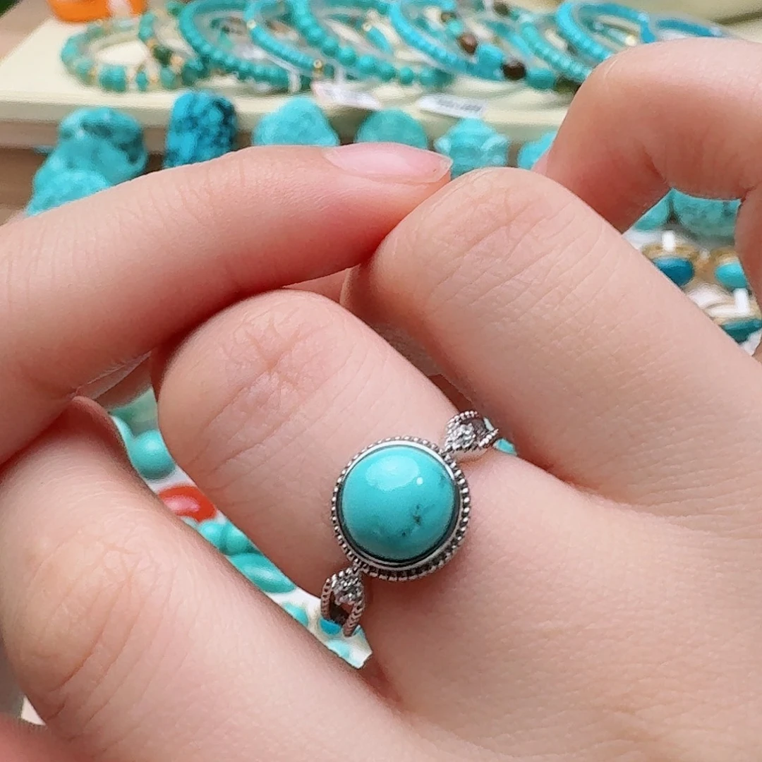 绿松石银S925镶嵌高瓷绿精品女戒