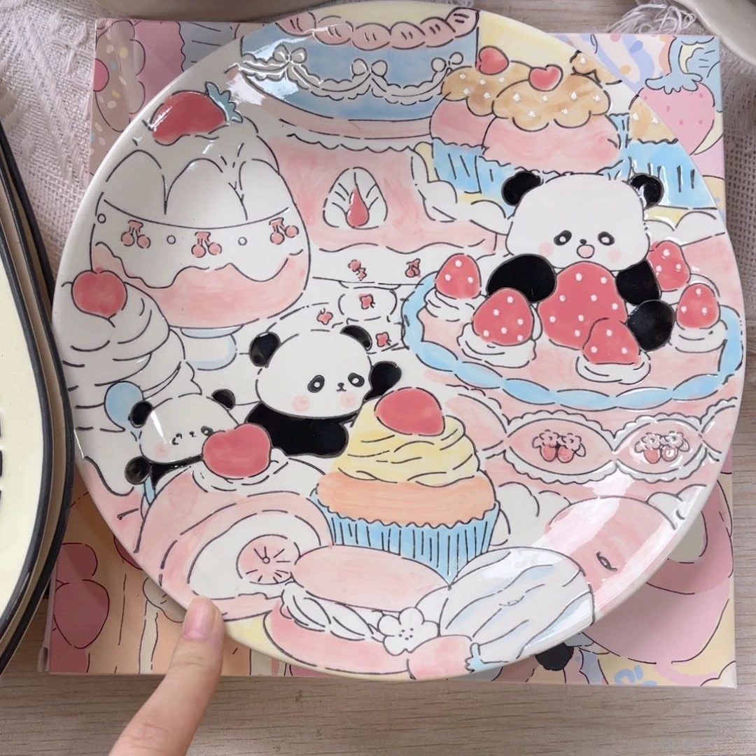 陶蓝莲花8.5寸浅盘 手作